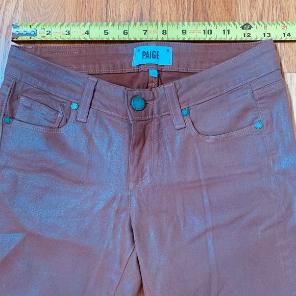 Paige Transcend Luxe Coated Denim Skinny Jeans Sz 25 with Zippered Ankle, Brown - Picture 5 of 9
